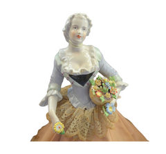 Rare German Porcelain Half Doll Lady Holding Dresden Flower Basket