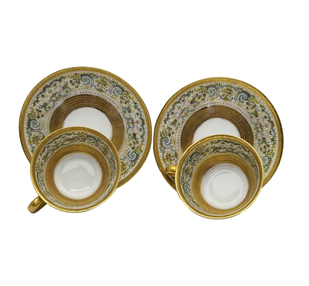 German Bavarian Hutschenreuther Cup & Saucer Set of (2) Two Gold Floral Decor