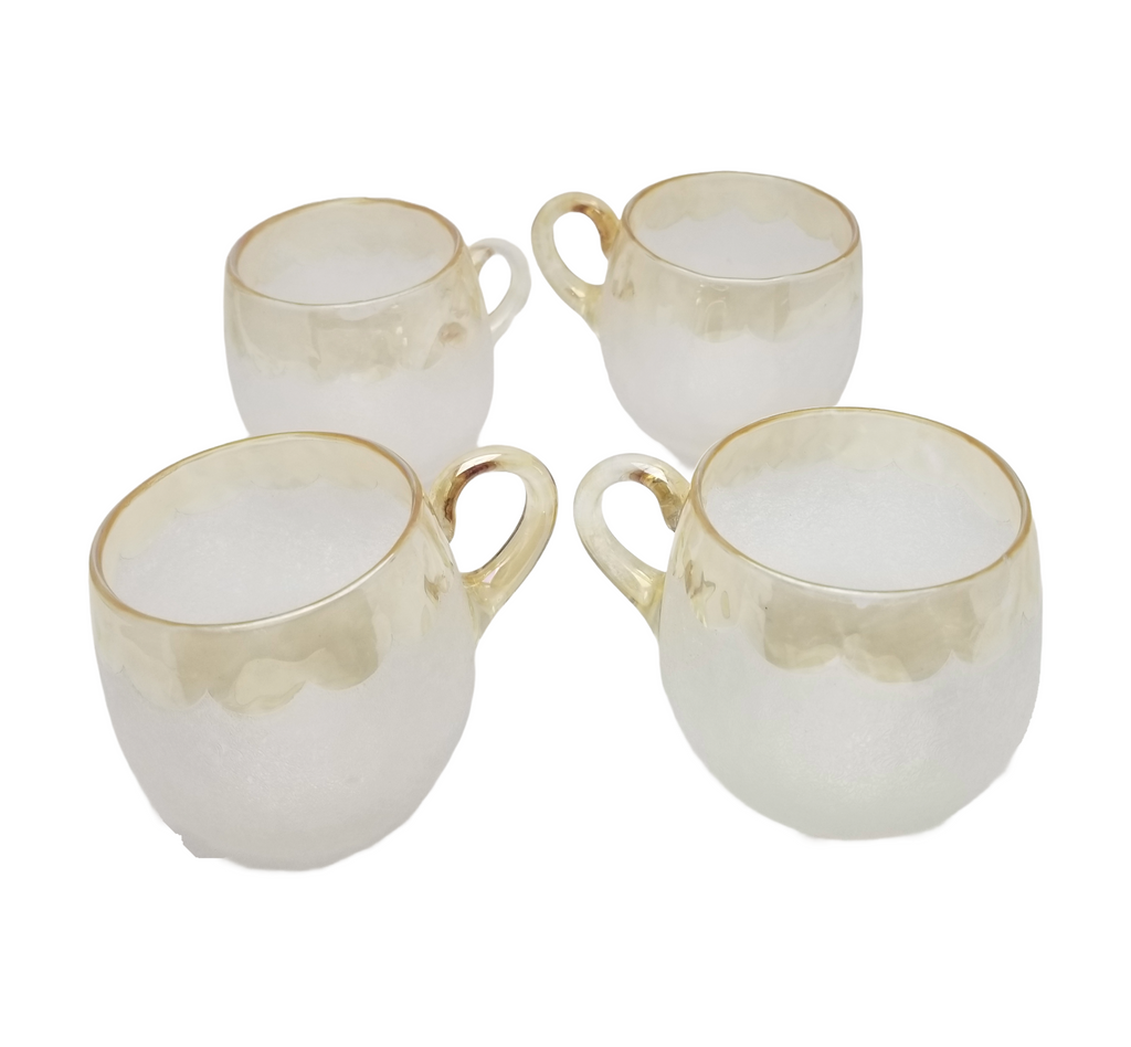 New England Glass Works EAPG Pattern Pomona Four (4) pc. Punch Cup Set First Grind Topaz Stain Trim