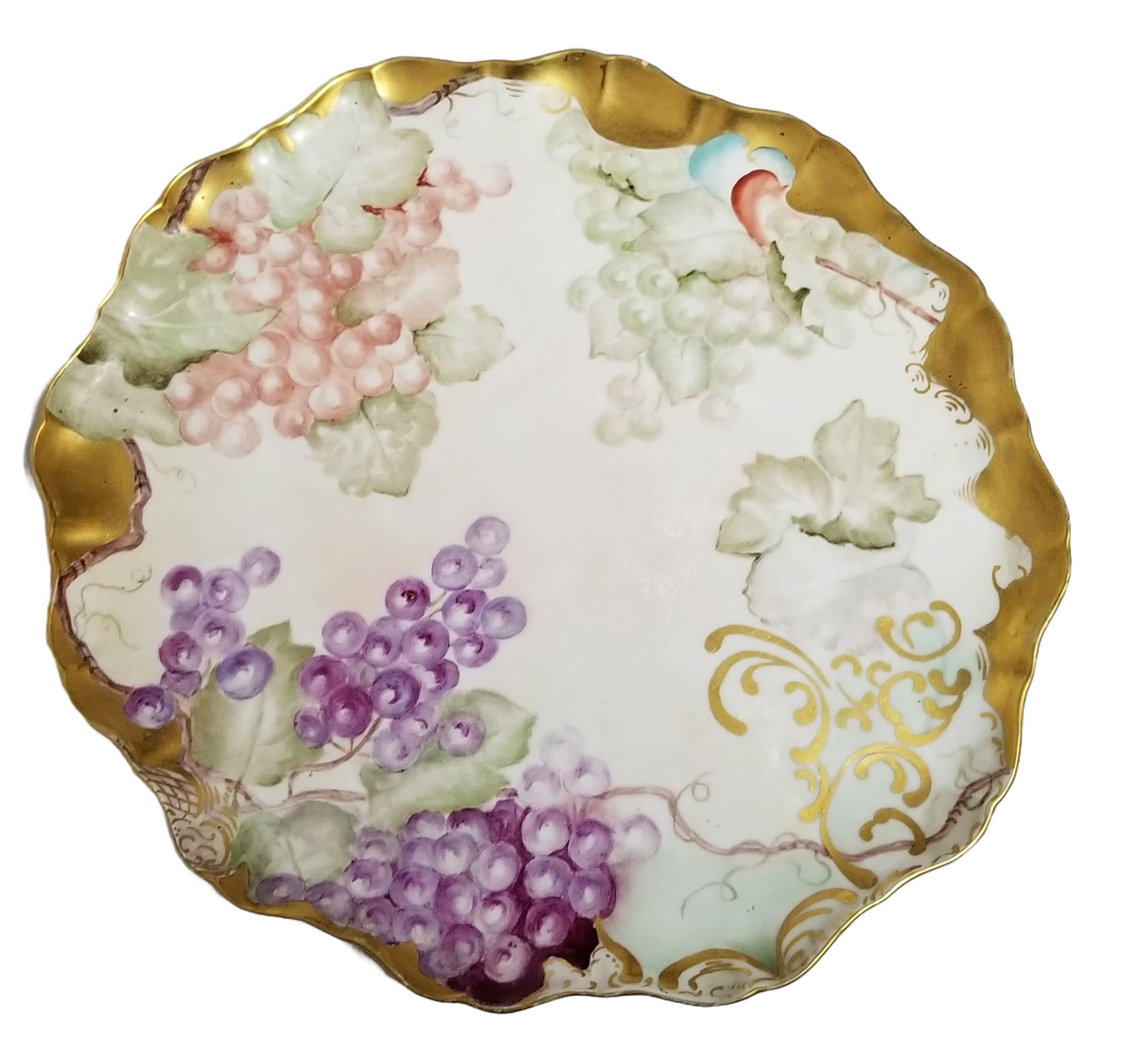 Limoges Porcelain Hand Painted Grapes Punch Bowl with Matching Underplate Art Nouveau Period
