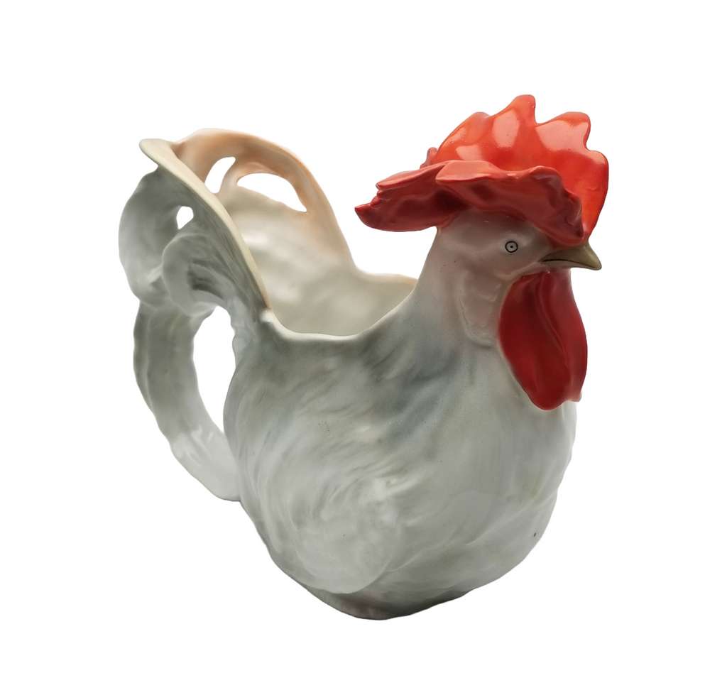 Royal Bayreuth Figural White & Grey Rooster Milk Pitcher