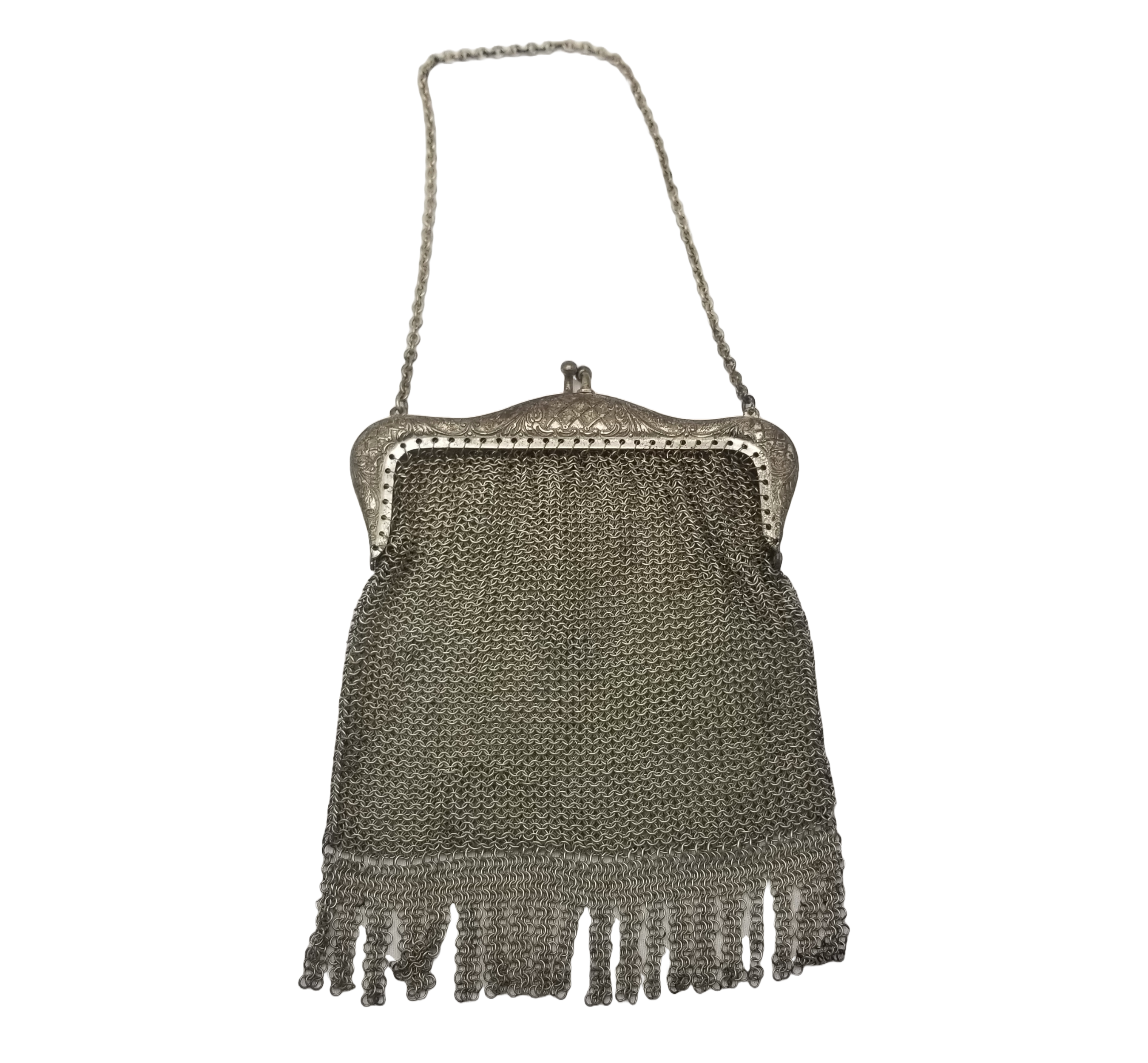 Art Deco 1920a German Chainmaille Purse Depose Silver Mesh Flapper