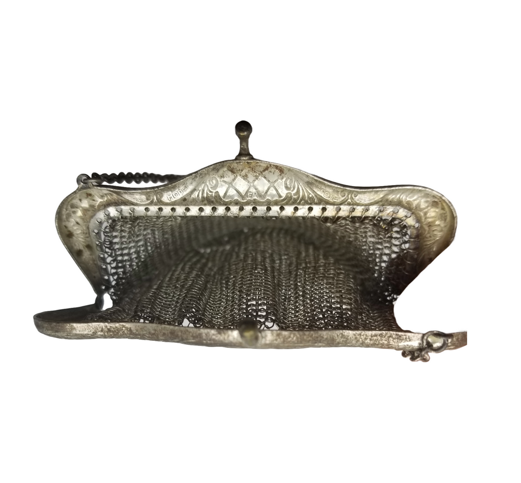 Art Deco 1920a German Chainmaille Purse Depose Silver Mesh Flapper Handbag