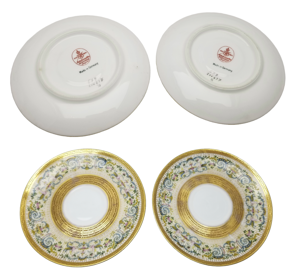 German Bavarian Hutschenreuther Cup & Saucer Set of (2) Two Gold Floral Decor