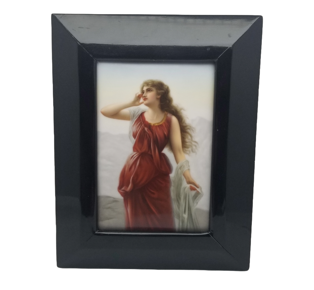 Hand Painted Porcelain Plaque Echo Hutschenreuther German Painting on Porcelain Woman Walking Beach