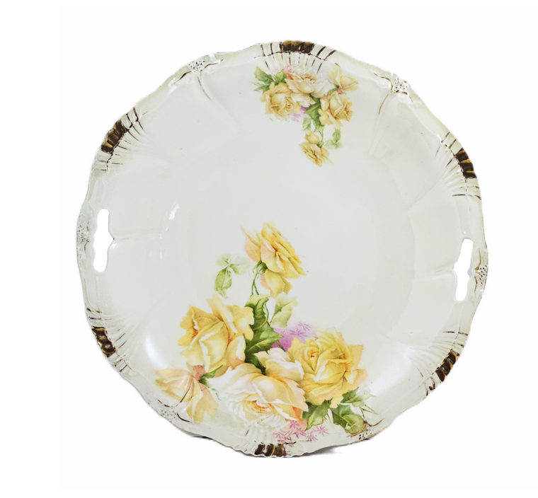 Royal Bayreuth Porcelain Cake Plate Yellow Rose Decoration