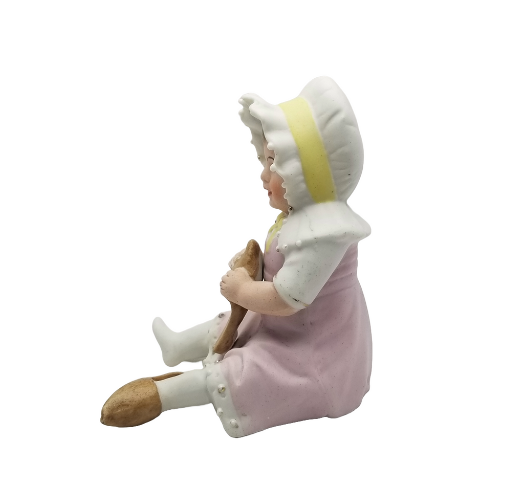 German Porcelain Bisque Piano Baby Mama's Shoes Seated Figurine