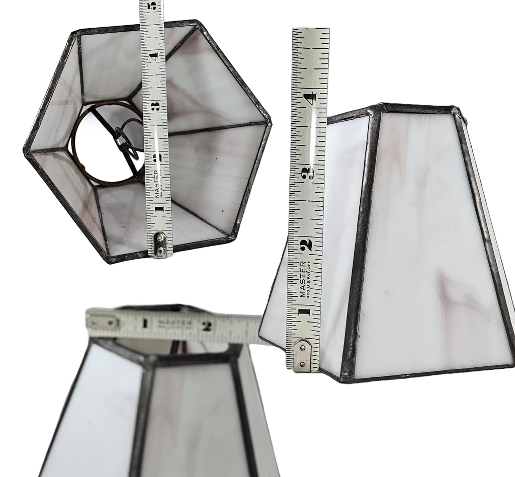 Arts Craft Period Antique Slag Glass Lamp Shade Mauve/White Six Panel Sconce or Desk Size