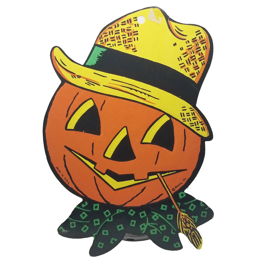 jol in straw hat beistle die cut halloween decoration