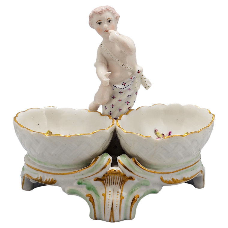 antique kpm marcolini period putti cherub double salt dip