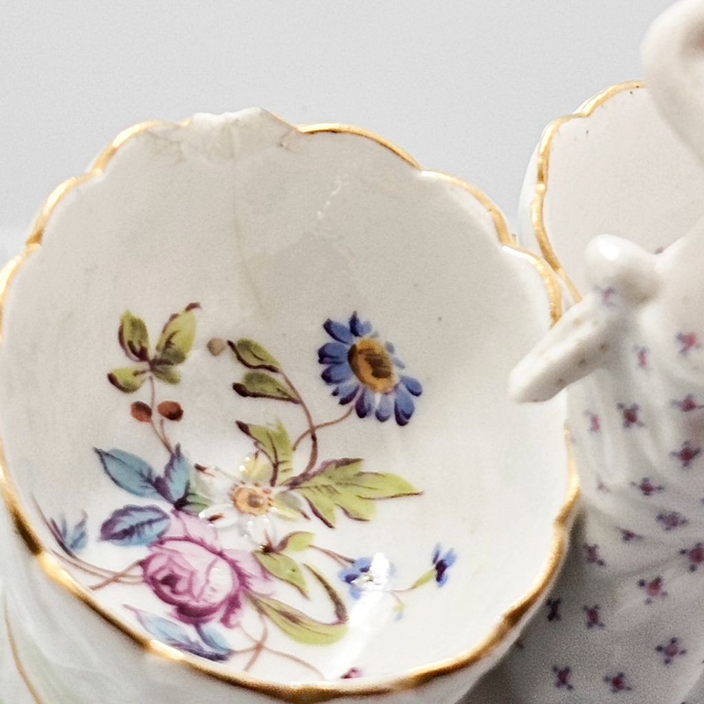 Marcolini Period Antique Antique KPM Berlin Porcelain Figural Double Salt Cellar