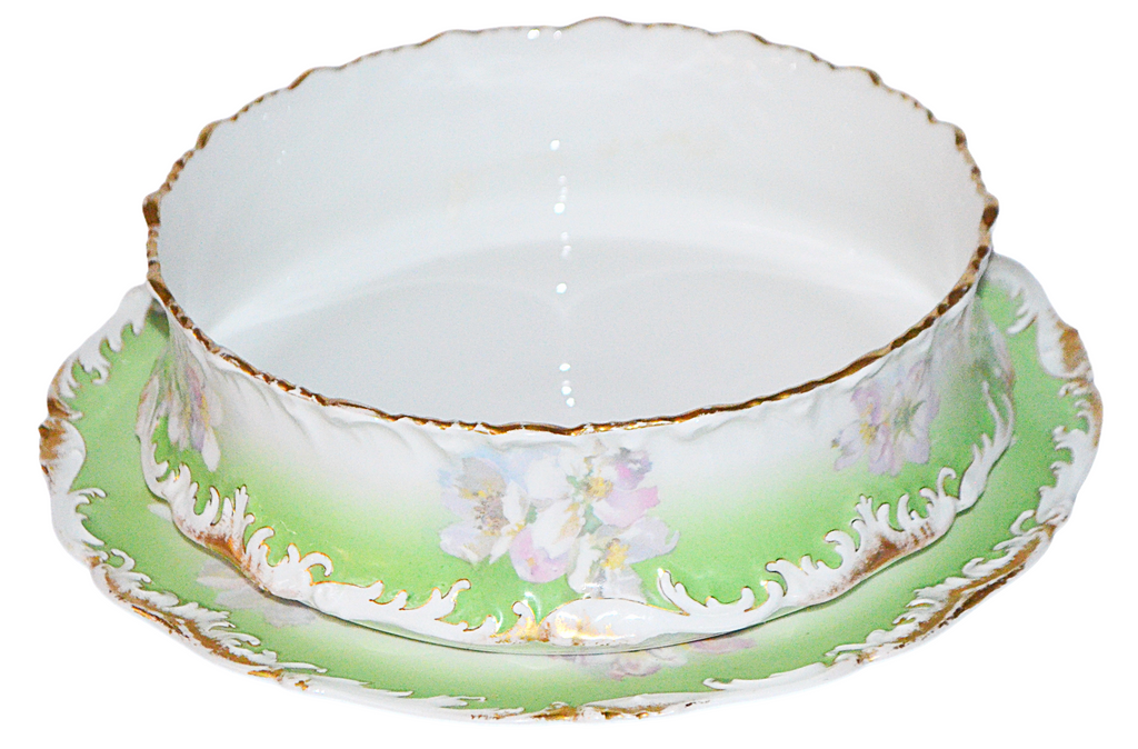 Antique Limoges Porcelain Pudding Bowl & Under Plate Set - Hand Painted T&V, Late Victorian Era
