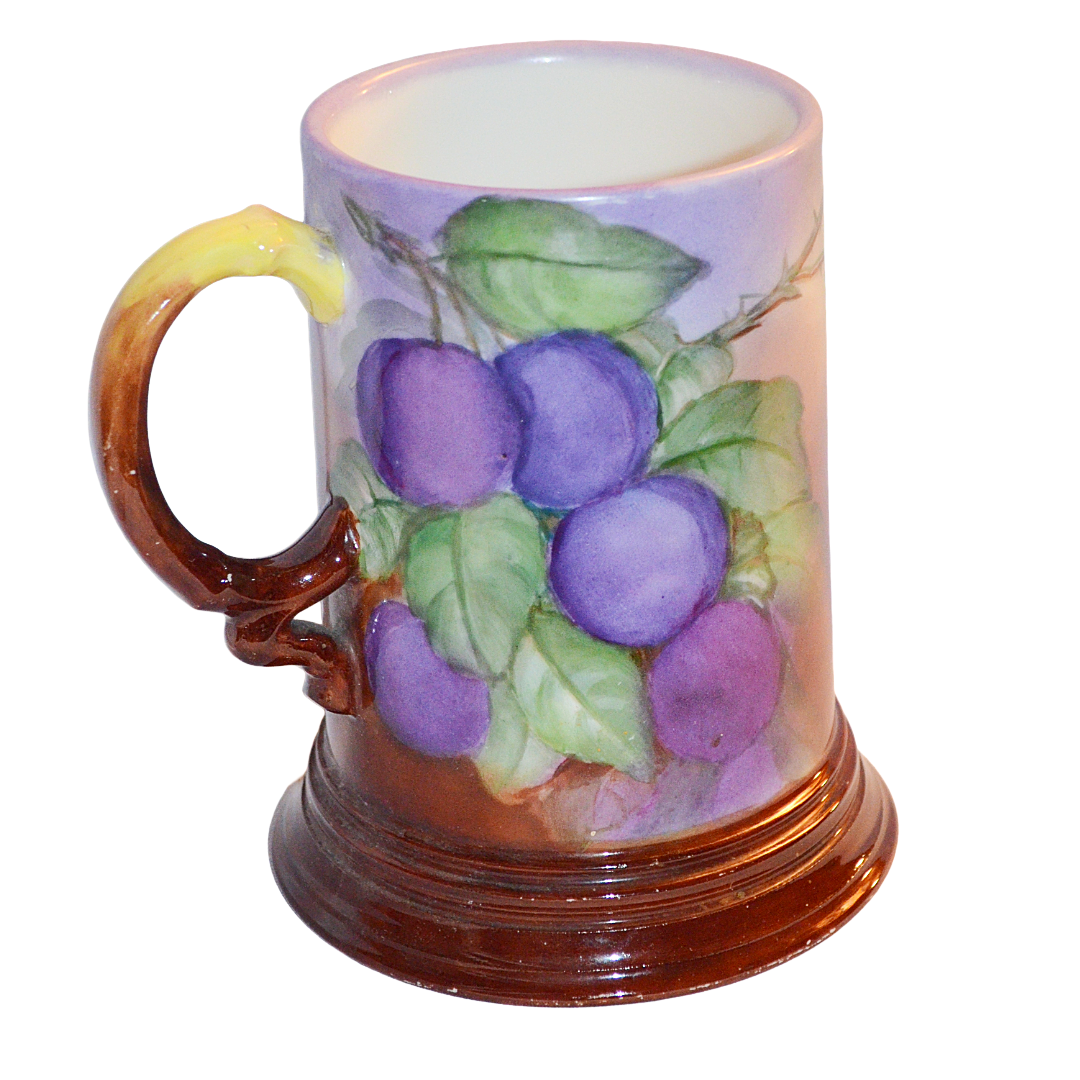 Antique Limoges Porcelain Tankard Mug | Jean Pouyat Hand Painted Plums