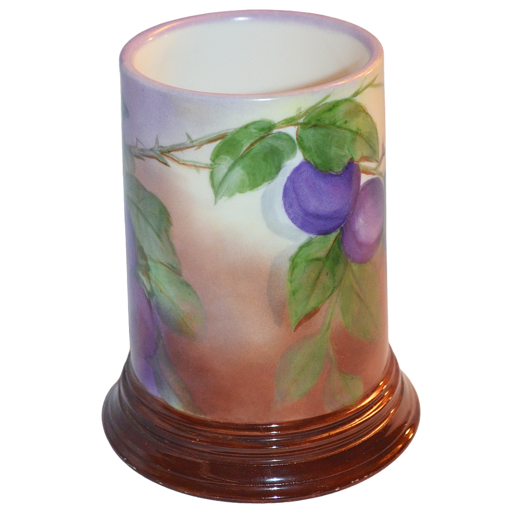 Antique Limoges Porcelain Tankard Mug | Jean Pouyat Hand Painted Plums
