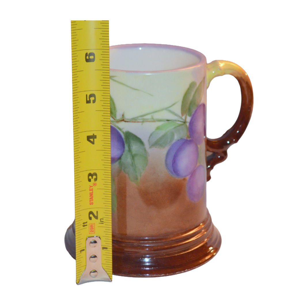 Antique Limoges Porcelain Tankard Mug | Jean Pouyat Hand Painted Plums