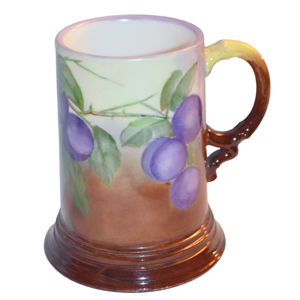 Antique Limoges Porcelain Tankard Mug | Jean Pouyat Hand Painted Plums