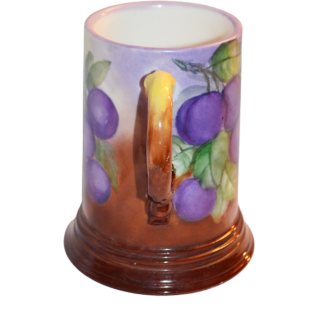Antique Limoges Porcelain Tankard Mug | Jean Pouyat Hand Painted Plums