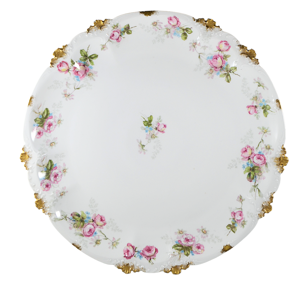 Antique Limoges French Porcelain Charger Plate - Hand-Painted Art Nouveau Pink Roses with Gold Trim