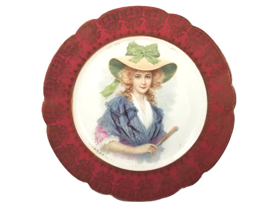 Royal Vienna Style Moschendorf German Porcelain Portrait Plate Lady With Fan
