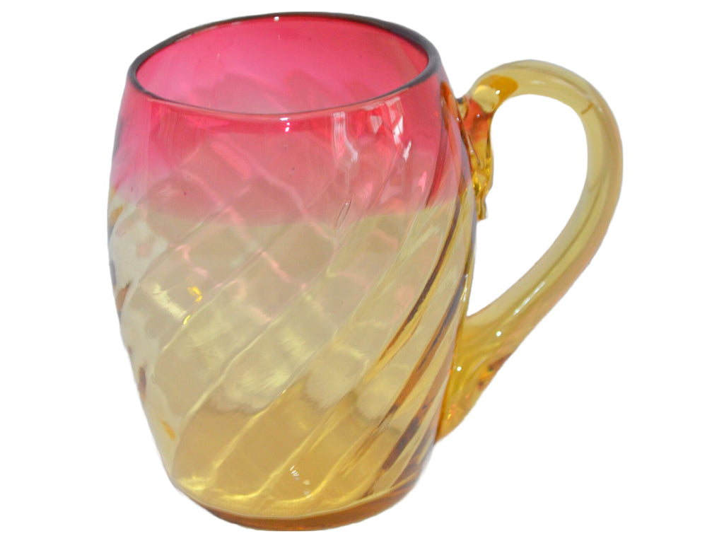 Victorian Amberina Art Glass Swirl Rib Optic Handled Cup