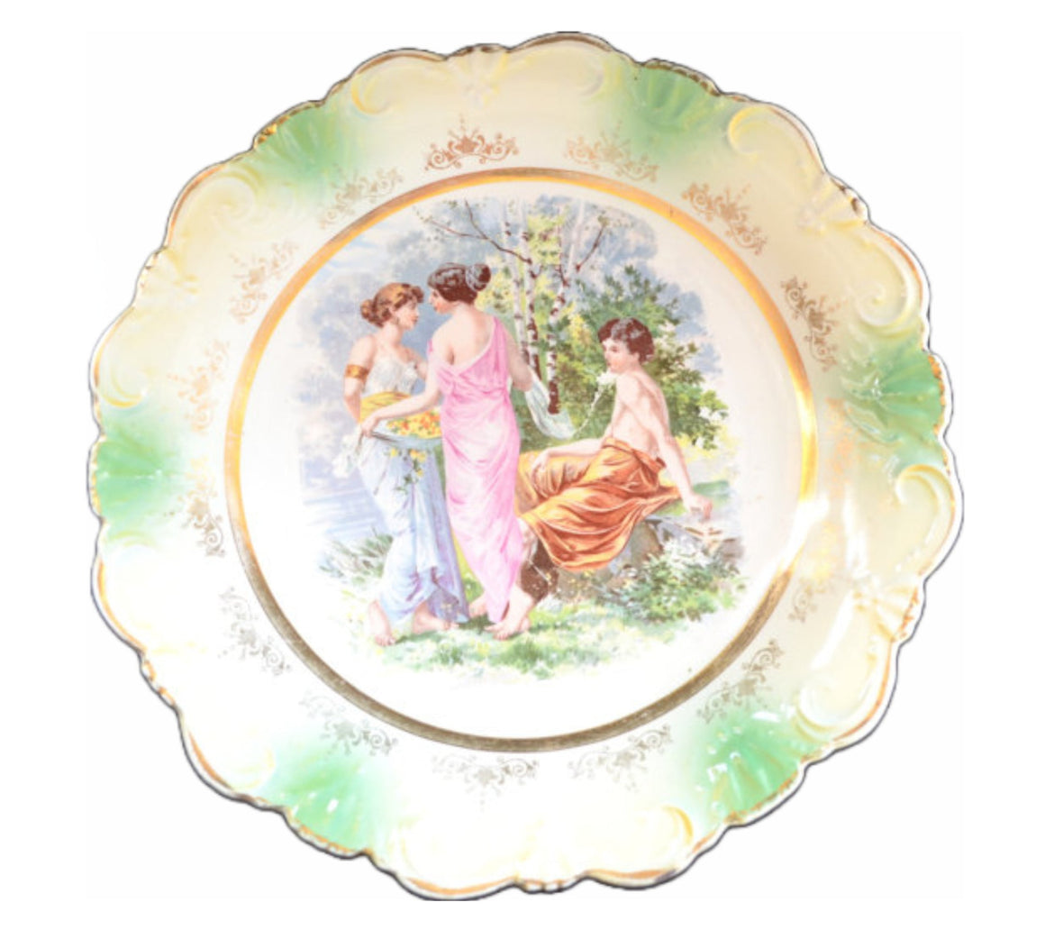 Dresden Porcelain Scenic Plate Allegorical Mythology Image Maidens in Garden