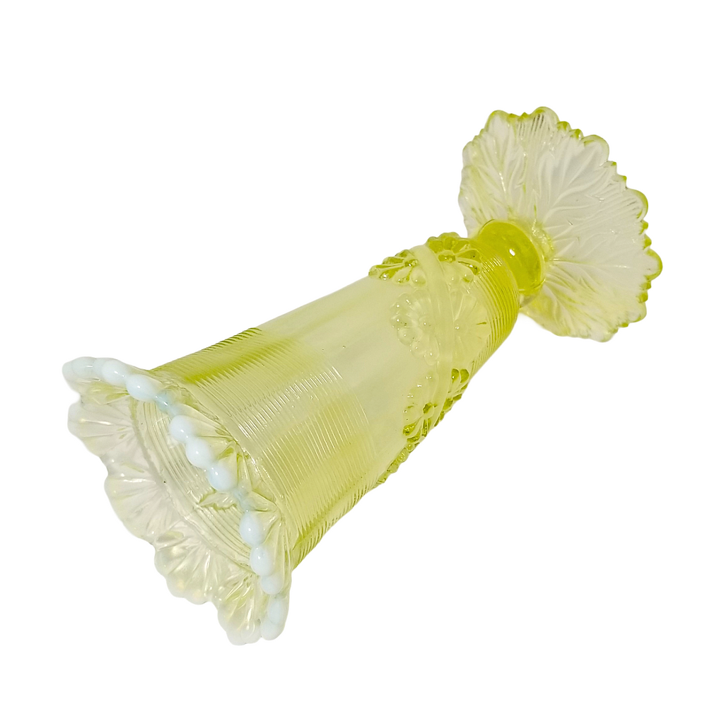 Vintage Northwood Vaseline Glass Vase |Fluted Scroll & Vine EAPG Uranium Glass