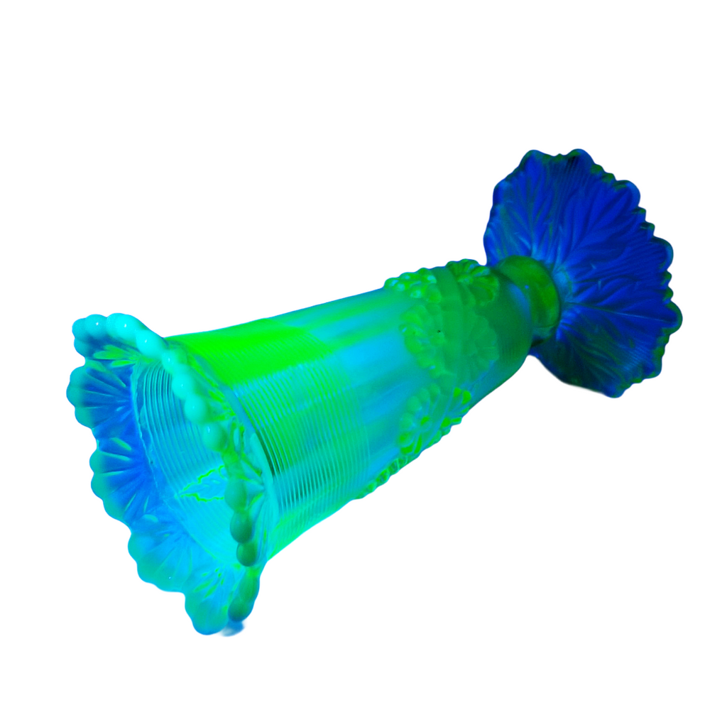 Vintage Northwood Vaseline Glass Vase |Fluted Scroll & Vine EAPG Uranium Glass