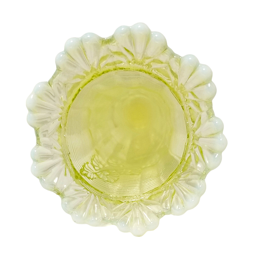 Vintage Northwood Vaseline Glass Vase |Fluted Scroll & Vine EAPG Uranium Glass