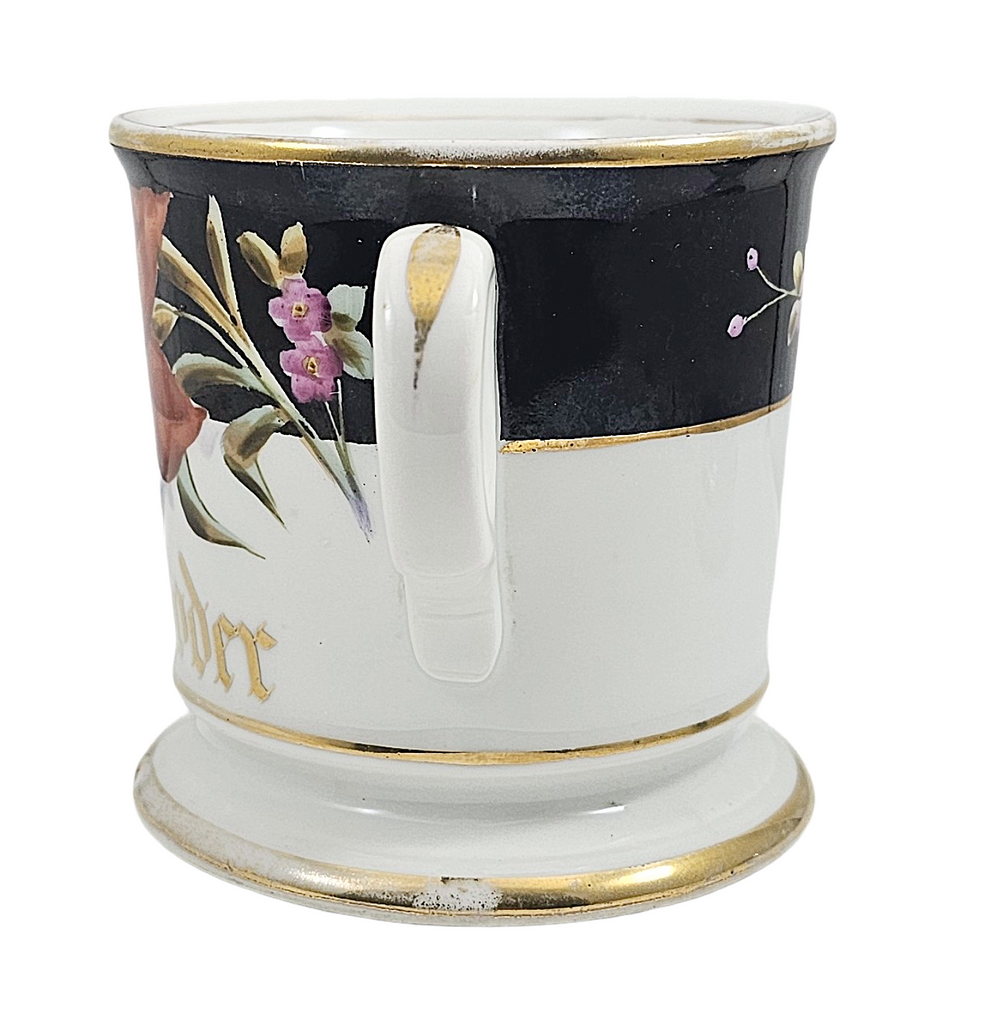 Antique Porcelain Personalized Doctor's Shaving Mug Flowers & Gold