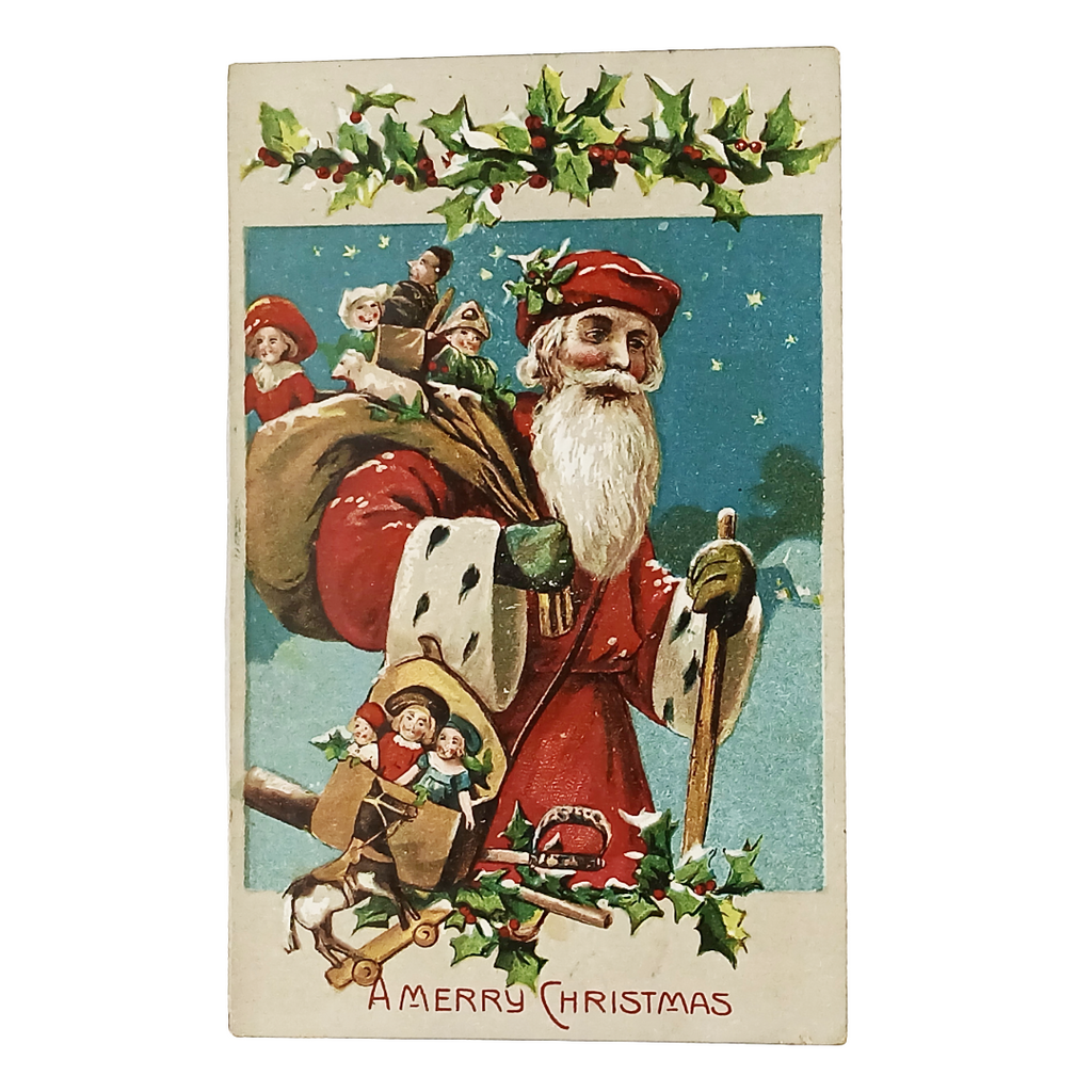 Antique Santa Claus Christmas Postcard 1900s Embossed No 76 Printed in Saxony