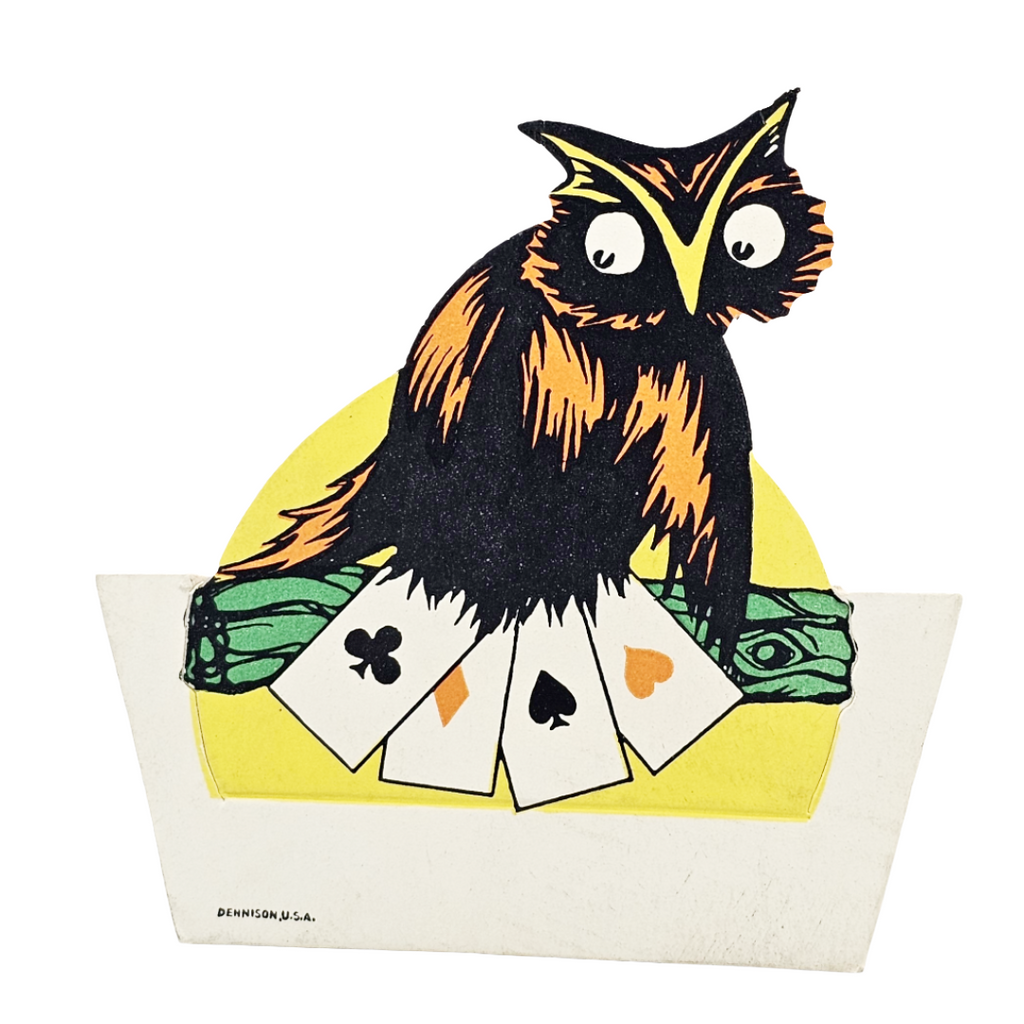 Rare 1920s Art Deco Vintage Dennison Halloween Die Cut Place Card – Fortune Telling Owl