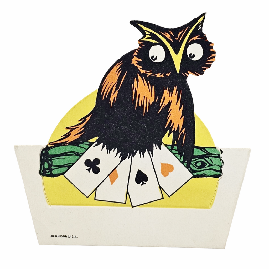 Rare 1920s Art Deco Vintage Dennison Halloween Die Cut Place Card – Fortune Telling Owl