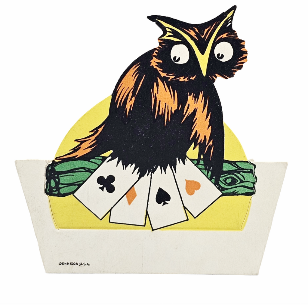 Rare 1920s Art Deco Vintage Dennison Halloween Die Cut Place Card – Fortune Telling Owl