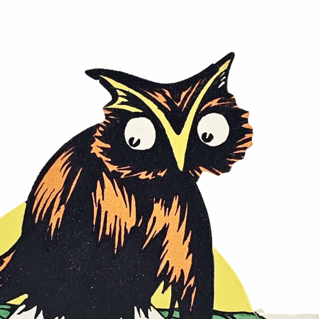 Rare 1920s Art Deco Vintage Dennison Halloween Die Cut Place Card – Fortune Telling Owl