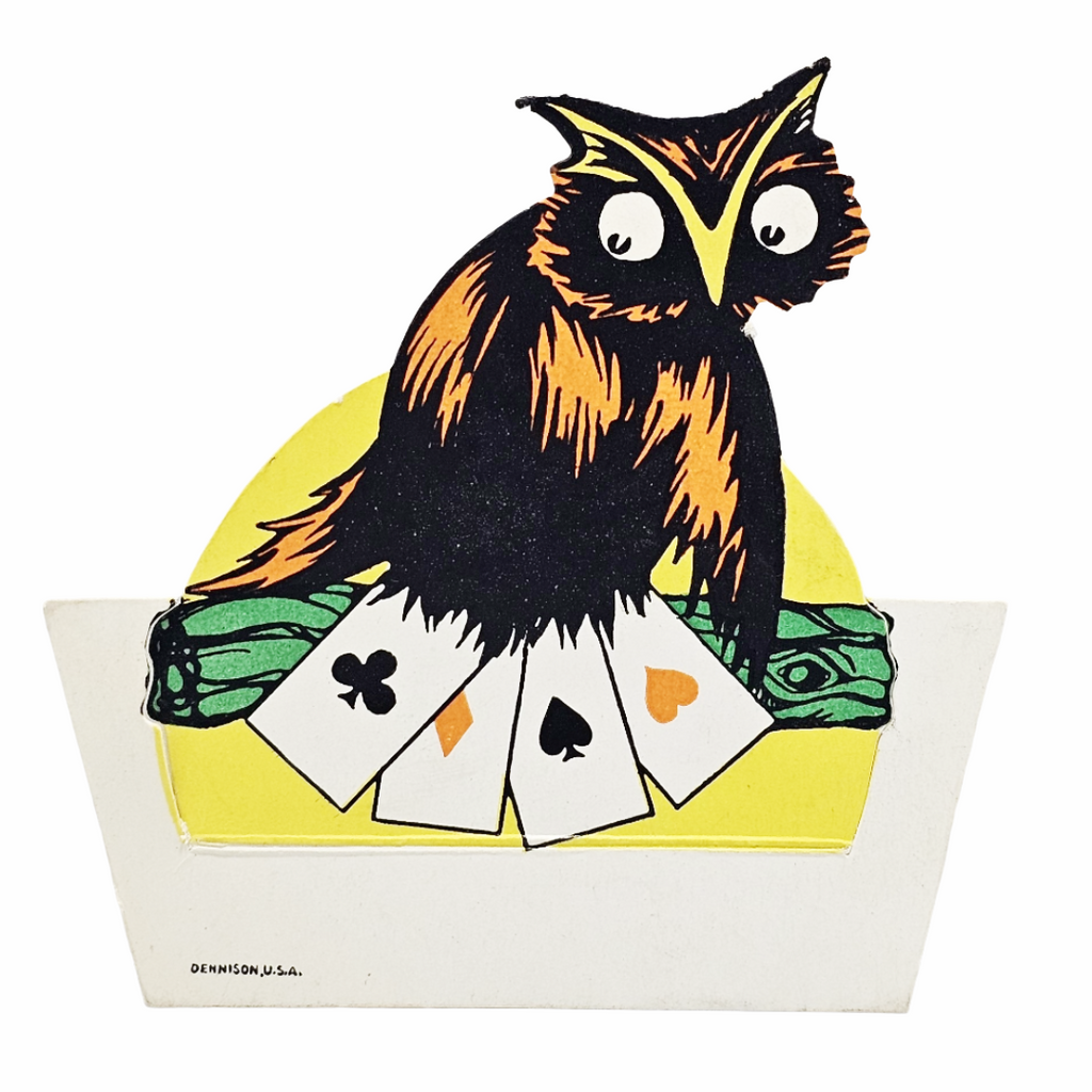 Rare 1920s Art Deco Vintage Dennison Halloween Die Cut Place Card – Fortune Telling Owl