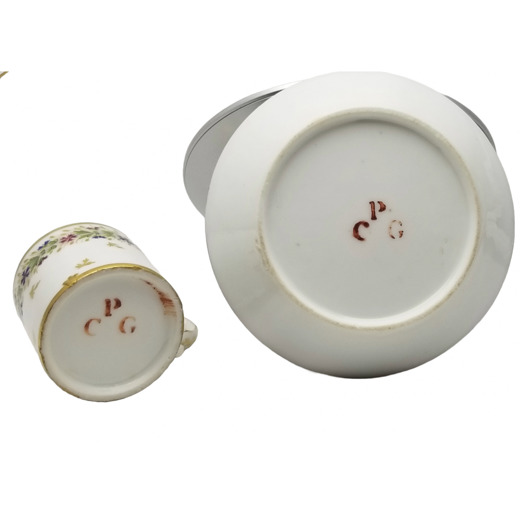 Rare 18th-Century Paris Porcelain Cup & Saucer – Manufacture du Petit Carrousel (PCG Mark)