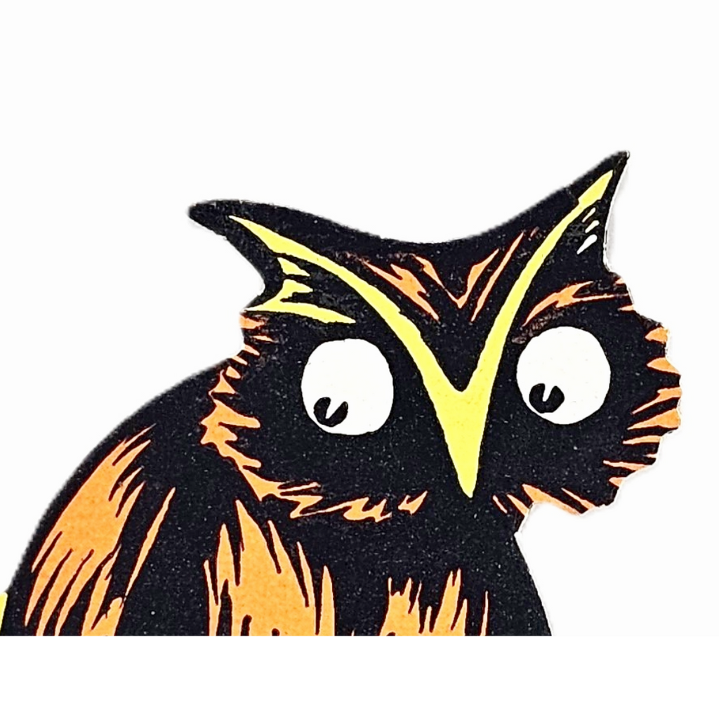 Rare 1920s Art Deco Vintage Dennison Halloween Die Cut Place Card – Fortune Telling Owl