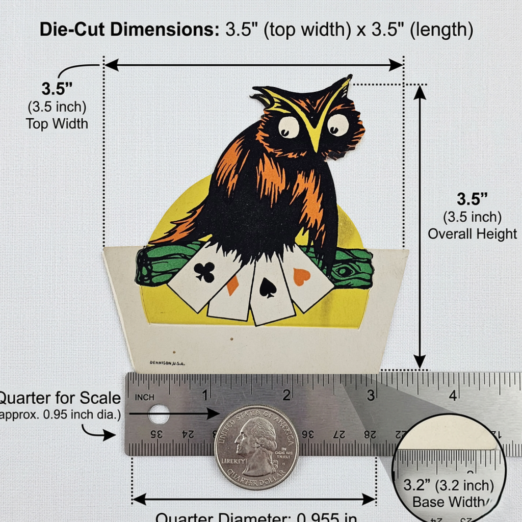 Rare 1920s Art Deco Vintage Dennison Halloween Die Cut Place Card – Fortune Telling Owl