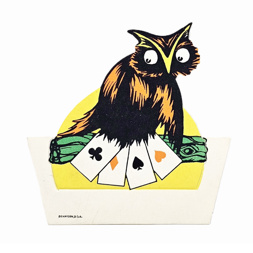 Rare 1920s Art Deco Vintage Dennison Halloween Die Cut Place Card – Fortune Telling Owl