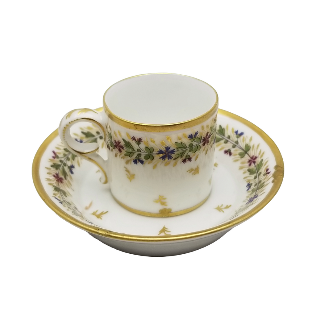 Rare 18th-century Paris porcelain cup and saucer by Manufacture du Petit Carrousel featuring the PCG mark.