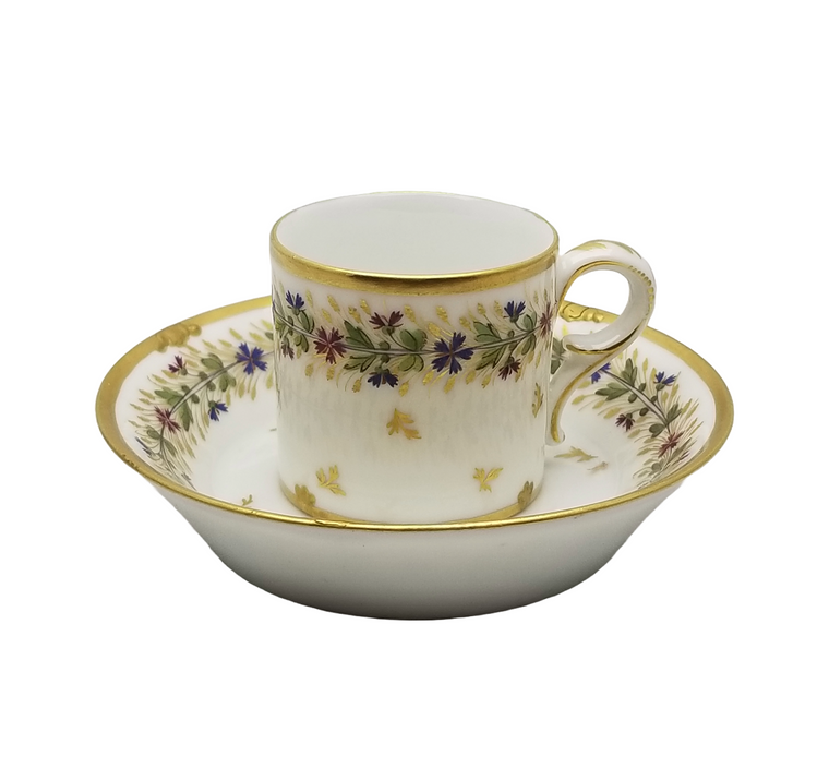 Rare 18th-century Paris porcelain cup and saucer by Manufacture du Petit Carrousel featuring the PCG mark.