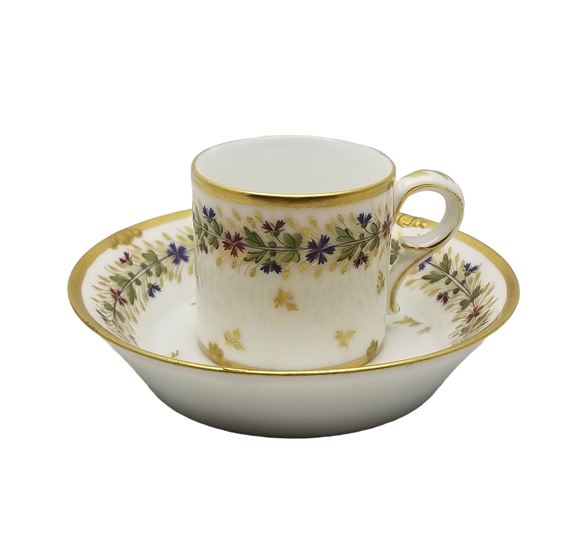 Rare 18th-century Paris porcelain cup and saucer by Manufacture du Petit Carrousel featuring the PCG mark.