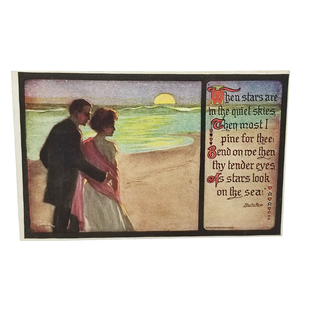 Romantic Couple Walking the Beach Under the Moon Poem by Bulwer Postcard Series 138