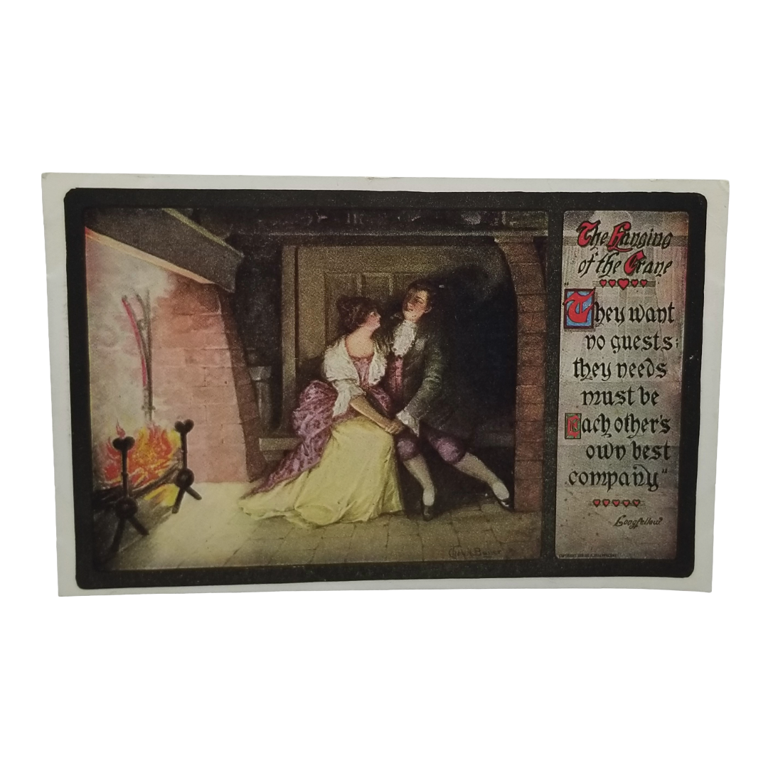 Romantic Couple Next to Fire Longfellow Postcard The Hanging Of The Grave