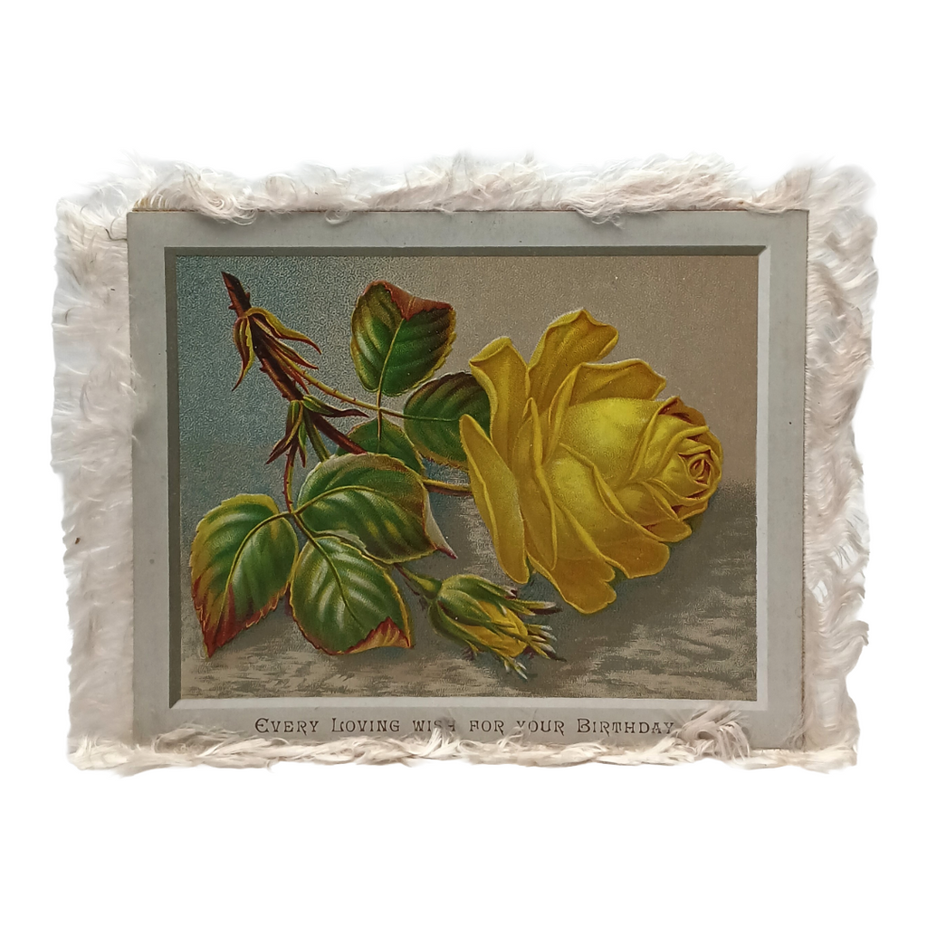 Victorian Birthday Card Silk Fringe Red & Yellow Roses
