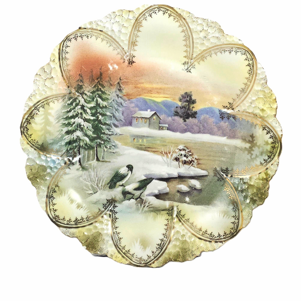 Rare Antique R.S. Prussia "Snowbirds" Scenic Winter Plate – Mold 92