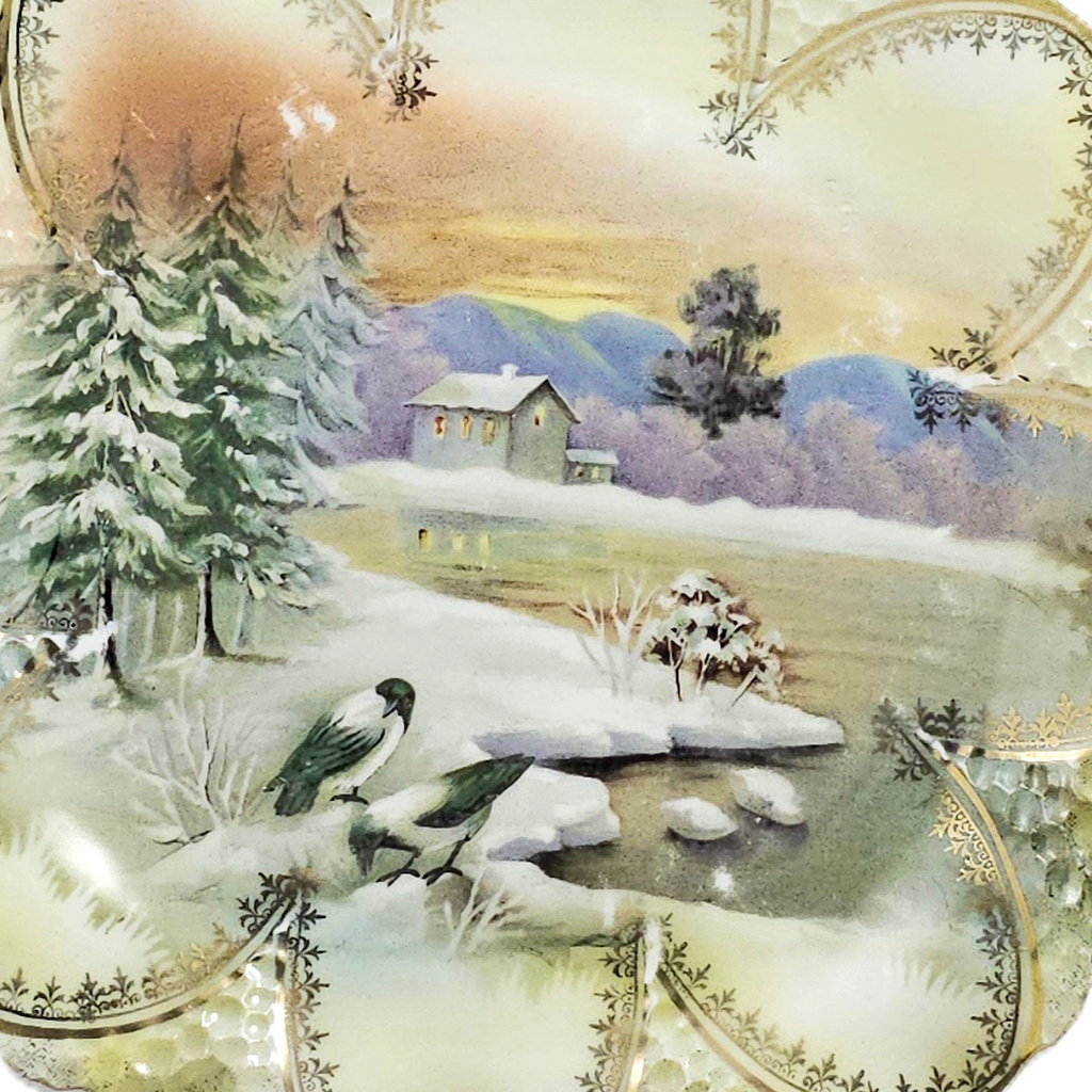 Rare Antique R.S. Prussia "Snowbirds" Scenic Winter Plate – Mold 92