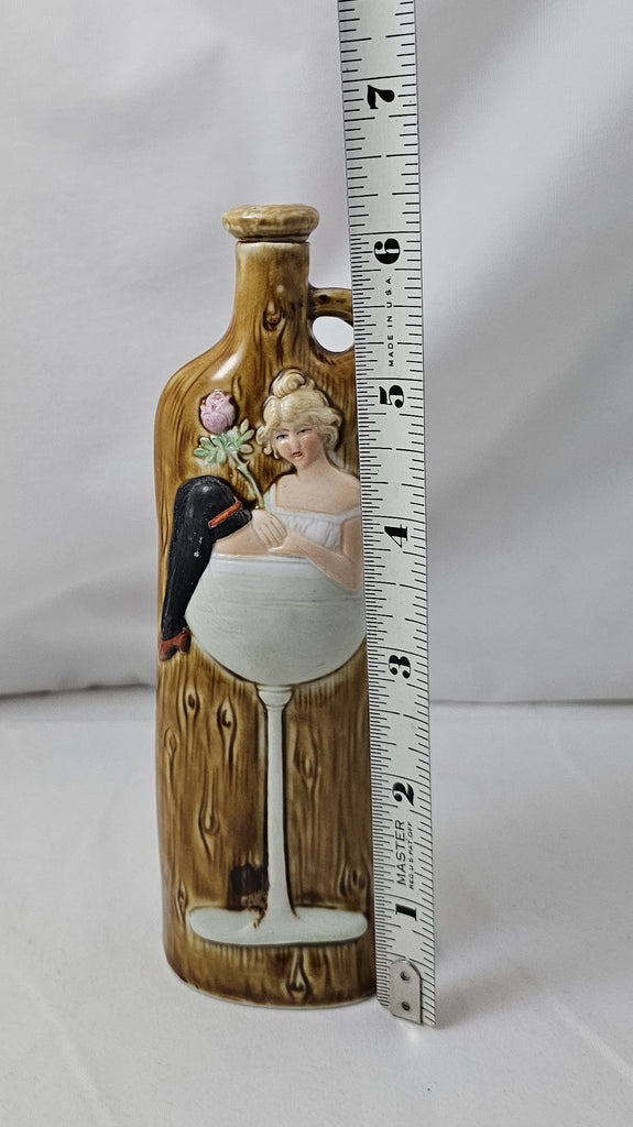 Schafer Vater German Porcelain Flask Risqué Woman in Champagne Glass