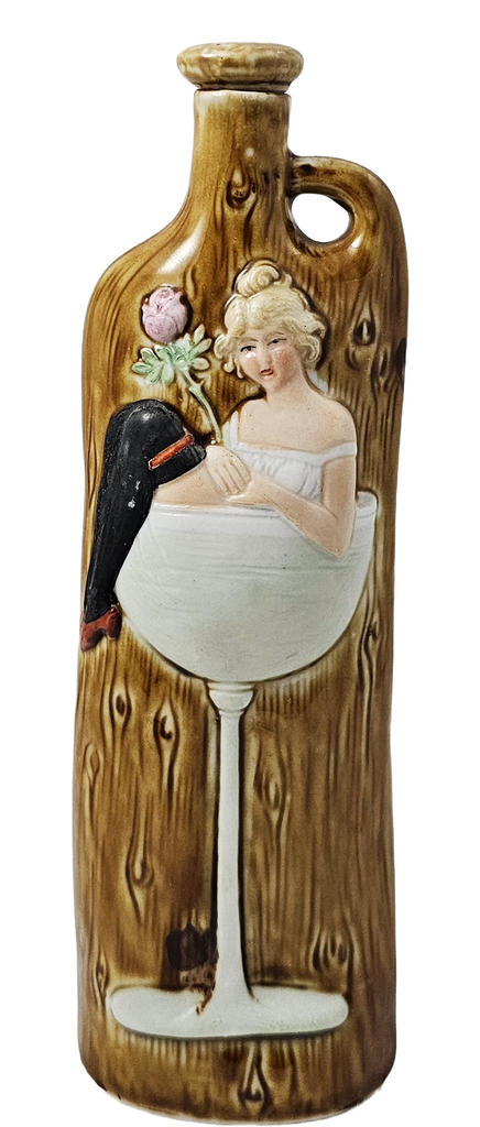 Schafer Vater German Porcelain Flask Risqué Woman in Champagne Glass