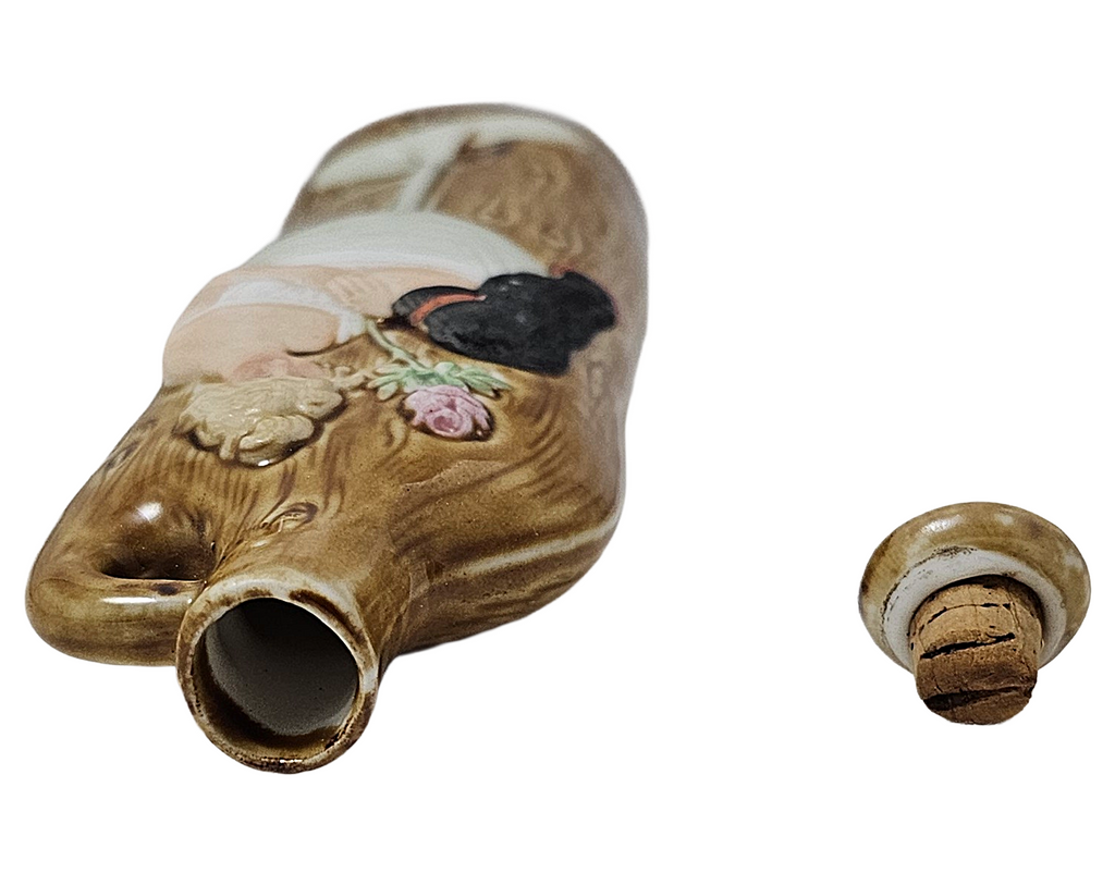 Schafer Vater German Porcelain Flask Risqué Woman in Champagne Glass